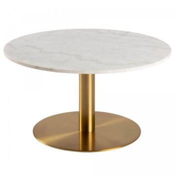 Corbane - Table basse ronde en marbre blanc pied doré