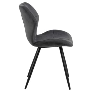 Petra - Lot de 2 chaises modernes en velours pieds noir gris anthracite