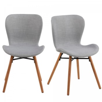 Matilda - Lot de 2 chaises en tissu pieds bois gris