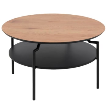 Golda - Table basse ronde en bois et métal noir
