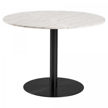 Corbane - Table à manger ronde en marbre blanc pied noir