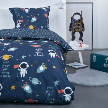 Happy louis - Parure de lit enfant imprimé en coton bleu 140x200cm