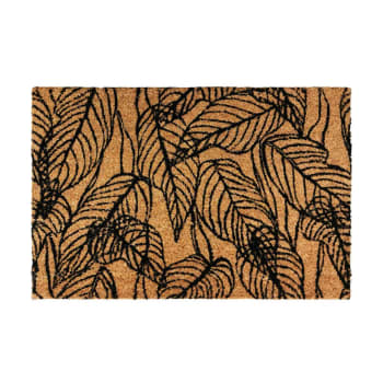 Nervure - Paillasson fibre de coco motif feuilles naturel-noir 60x40