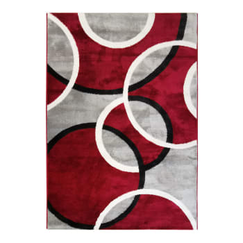 Undergood - Tapis effet laineux motifs cercles rouge et gris 120x170
