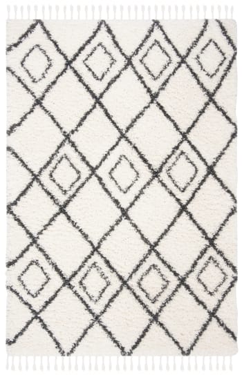 Moroccan tassel shag - Tapis de salon interieur en ivoire & gris fonce, 160 x 229 cm