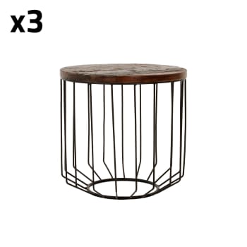 Set 2 Tavolini Rotondi In Legno Con Base Metallo - Design Industriale, Moderno, Nero - Foto 3