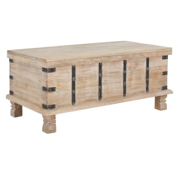 Tavolino in legno di mango naturale/bianco 100x44x50 cm