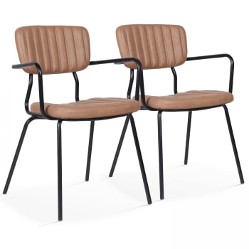 York - Set Stühle mit Armlehnen aus Kunstleder Braun