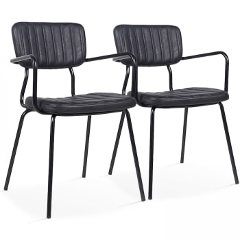 York - Lot de 2 chaises avec accoudoirs en textile enduit noir