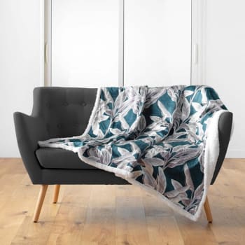 ISIBELLE - Plaid effet velours sherpa bleu 125x150cm