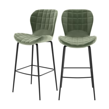 Mazzia - Chaise de bar en velours vert 75 cm (lot de 2)