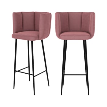 Rosy - Set aus 2 Barstühlen aus rosa Samt, 75cm