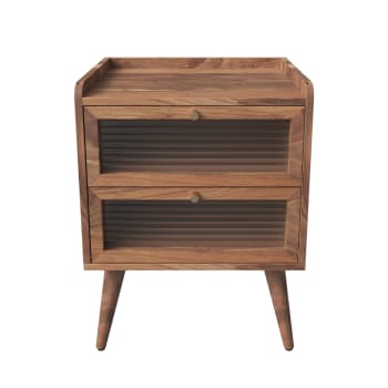 Brune - Table de chevet en bois d'acacia 2 tiroirs