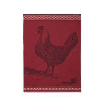Poule rousse - Torchon en coton rouge 50x75
