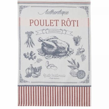 Poulet roti - Torchon en coton rouge 50x75