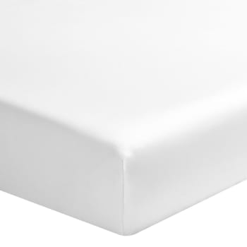 TEOPHILE - Drap housse en satin de coton blanc 160x200