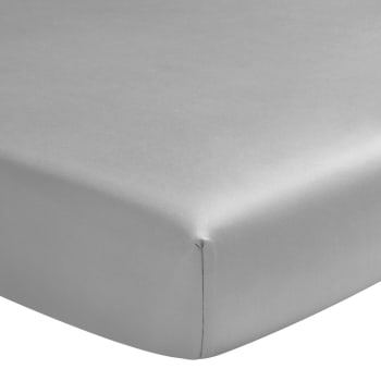 TEOPHILE - Drap housse en satin de coton argent 180x200