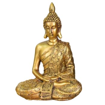 BOUDDHA - Statue décoration Zen à poser Bouddha Sanci en résine Dorée - H 18 cm