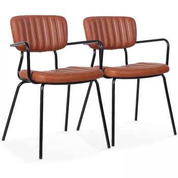 York - Lote de 2 sillas con reposabrazos en textil de color marrón oscuro