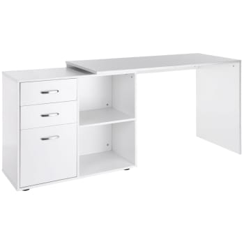 Homcom - Scrivania angolare con cassettiera in mdf e metallo bianco