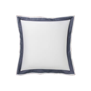 MARCEAU - Taie d'oreiller en satin de coton blanc/bleu 65x65