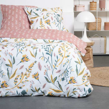 Sunshine flora - Parure de lit 2 personnes imprimé en coton rose 240x260