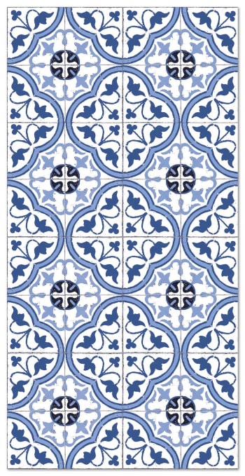 Tapis vinyle carreaux ciments fleur bleu 100x140cm
