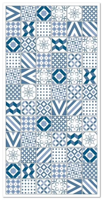 ALFOMBRAS AZULEJOS - Tapis vinyle carreaux ciments love bleu 80x150cm
