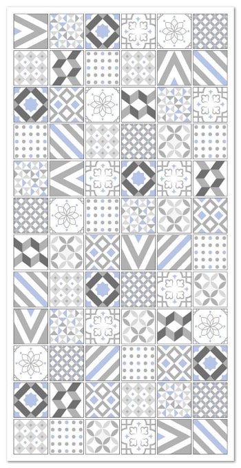 ALFOMBRAS AZULEJOS - Tapis vinyle carreaux ciments love gris et bleu 60x110cm