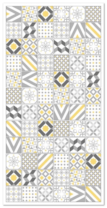 ALFOMBRAS AZULEJOS - Tapis vinyle carreaux ciments love jaune 80x150cm