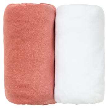 Lot de 2 draps housses bébé en coton rose et blanc 60x120 cm