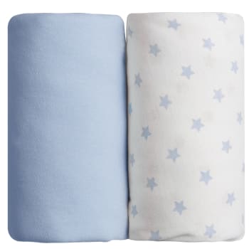 Lot de 2 draps housse bébé en coton bleu et imprimé étoiles 60x120 cm