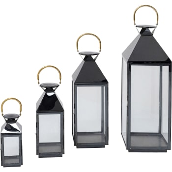 Triples - Set de 4 lanternes en acier inoxydable noir et en verre