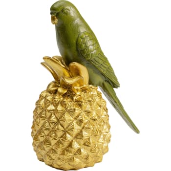 Ananas Parrot - Statuette perroquet vert sur ananas doré en polyrésine