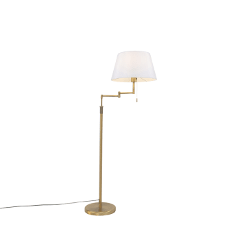 Lampada Da Terra Botanica Qazqa - Stile Vintage Con Paralume Plissettato - Altezza 170 Cm, Bianco E Oro - Per Soggiorno E Camera Da Letto