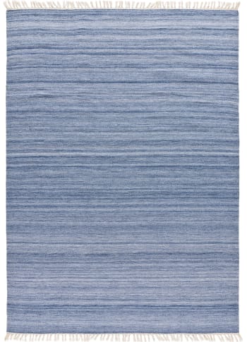 ECO-DHURRIE - Alfombra manual en PET reciclado y color azul, 140X200 cm