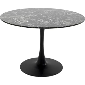 Schickeria - Table à manger 6 personnes ronde effet marbre noir D110