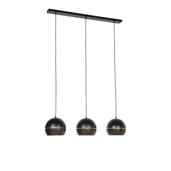 Lampada a sospensione Lampada a sospensione con bastone di legno Lampada da tavolo da pranzo in legno vintage Lampada a sospensione con cinque paralumi a gabbia, metallo nero opaco, 5x E27