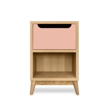 UNIK - Table de chevet en bois - chene et rose blush, 1 porte- 54*36*32