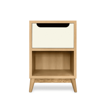 UNIK - Table de chevet en bois- chene et blanc sable, 1 porte- 54*36*32