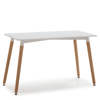AROA - Tavolo da pranzo bianco, gambe in legno di faggio, 120x60 cm