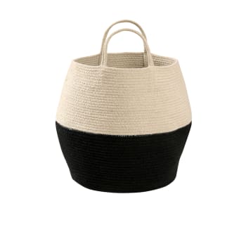 Cesta algodón negra y beige 35xØ30