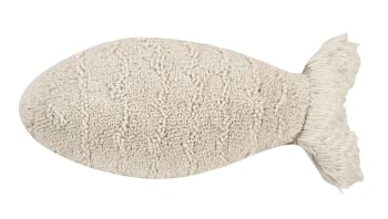 THE SEA - Coussin poisson en coton blanc 60x27
