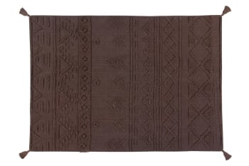 Re edition - Tapis ethnique berbère en coton marron 140x200