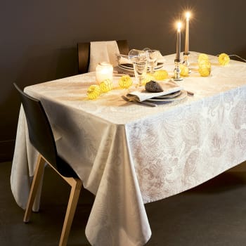 Mille isaphire parchemin - Nappe enduit imperméable pur coton beige 175x250