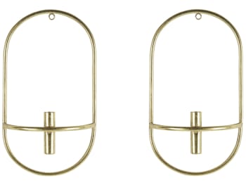 Caviana - Conjunto de 2 candeleros de metal dorado 38 cm