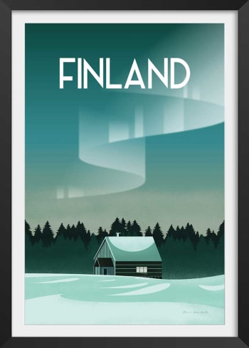 Affiche voyage laponie finlandaise avec cadre noir 60x90cm