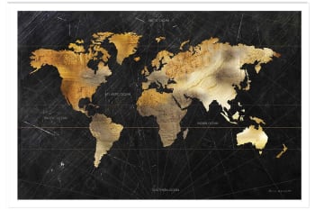 Affiche carte du monde dorée sans cadre 30x20cm
