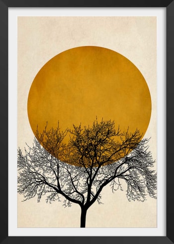 Affiche dessin ""arbre et sérénité"" avec cadre noir 40x60 cm