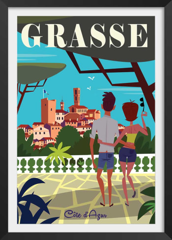 Affiche voyage à Grasse avec cadre noir 30x45cm